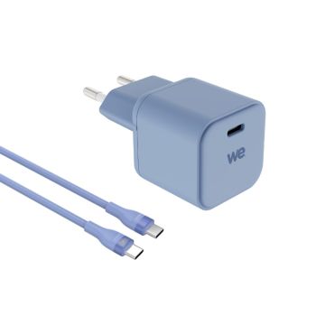 Bundle chargeur WE PC GaN 1 port USB-C 65W - PD3.0 + c&acirc;ble USB-C/USB-C 2m - Toucher doux, bleu