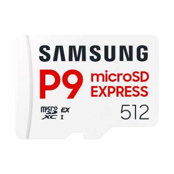 Carte mémoire Samsung 512G Micro SDXC P9 express classe U3 V30 A1 PCIe Gen3.0x1 NVMe 1.3  Lecture SD Express 800 Mo/s  UHS-I 90 Mo/s 6 Prot intégré MB-MK512T/WW