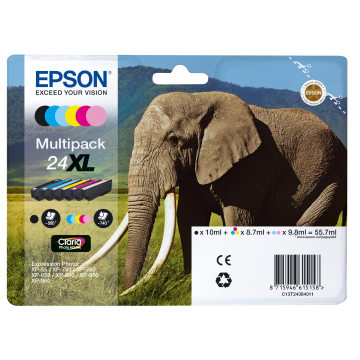 EPSON Multipack Eléphant 24XL Encres Claria P HD N,C,M,J,Cc,Mc 55,7ml