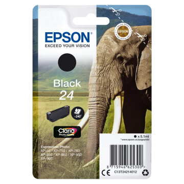 EPSON Cartouche Eléphant 24 Encre Claria Photo HD Noir 5,1ml