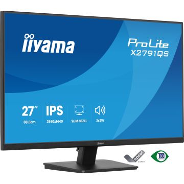 Ecran IIYAMA 27'' Noir dalle IPS Ultra mince 16:9 2560x1440 1ms 350 cd/m&sup2; 75Hz 1000:1 HDMI DisplayPort Haut parleurs 2x2W VESA 100x100 TCO / X2791QS-B1
