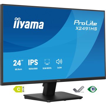 Ecran IIYAMA 24'' Noir dalle IPS Ultra mince 16:9 1920x1080 1ms 120Hz 350cd/m&sup2; 1500:1 HPs DP HDMI Systeme audio int&eacute;gr&eacute; Reduc fatigue oculaire TCO + EPEAT 