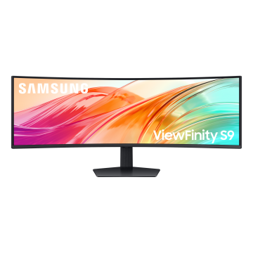 Ecran 49 Samsung Noir ViewFinity S9 S95UF 5120x1440 VA 120Hz incurvé 1000R 32:9 5ms 350cd/m2 DP 2xHDMI 4xUSB USB-C LAN Casque HPs Pied inclinable orient"