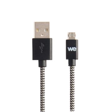 Câble USB/Micro USB Nylon 2m tressé noir et blanc Micro USB reversible en ALU grande longueur: très pratique !