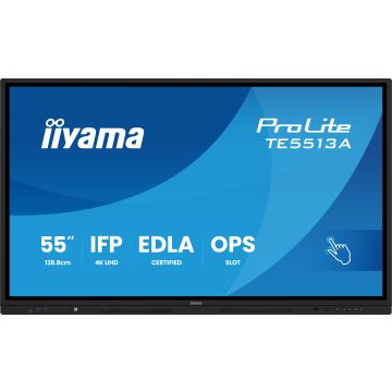 IIYAMA LFD 55 dalle IPS anti-reflet 40 pts 16:9 3840x2160 500cd/m² 8ms Tactile interact HPs DP 2xHDMI 2xUSB-C 6xUSB OPS Slot paysage support mural EDLA "