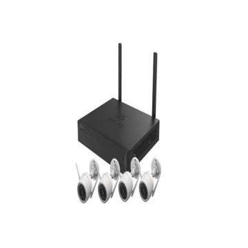 EZVIZ Pack NVR + 4 Caméras H3K 2K+ - Wifi portée 100m - 8 caméras connectables NVR, Stockage 8 TO, appel bidirectionnel, vision nocturne couleur, IP67