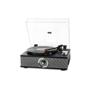 Platine vinyle Halterrego MANHATTAN ALL-in-one avec 2 HP intégrés / couvercle, RMS 2* 8W, 3 vitesses, lecteur CD, BT IN, Radio FM, Aux IN, RCA out, Noir