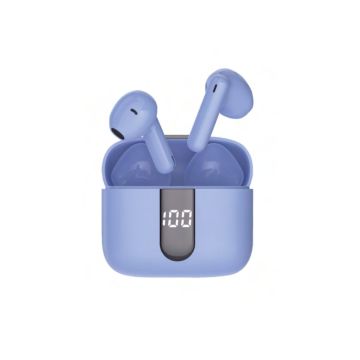 Ecouteurs sans-fil avec indicateur de charge AURA, Bluetooth, batterie intégrée 40mAh, Boitier de recharge 400mAh, ANC, bleu