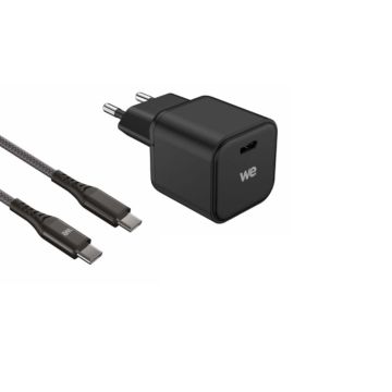 Bundle chargeur WE PC GaN 1 port USB-C 65W - PD3.0 + c&acirc;ble USB-C/USB-C 2m - Noir