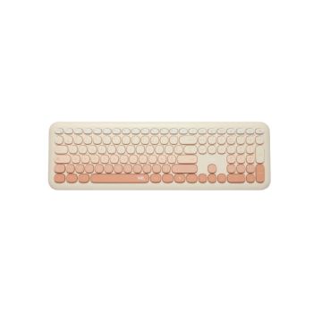WE POP Pack clavier + souris sans-fil 2.4Ghz r&eacute;cepteur USB + adapteur USB-C, 104 touches, piles incluses, beige