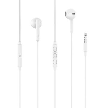 Ecouteurs filaire semi-intra avec boitier de contrôle, jack 3,5mm, 1,2m, blanc