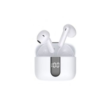 Ecouteurs sans-fil avec indicateur de charge AURA, Bluetooth, batterie intégrée 40mAh, Boitier de recharge 400mAh, ANC, blanc