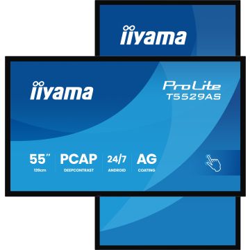 IIYAMA LFD 55 Interactif Noir Tactile PCAP 20pts VA anti-reflet 3840x2160  24/7 16:9 500cd/m²  6.5ms 2xHDMI USB-C Pass-Through 2xUSB 2xHPs  Paysage/Portrait"