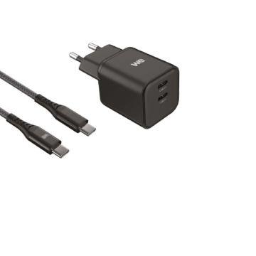 Bundle chargeur WE PC GaN 2 ports USB-C 65W - PD3.0 + câble USB-C/USB-C 2m - Noir