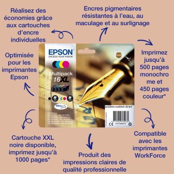 EPSON Cartouche Multipack Stylo à plume 16 Encre N,C,M,J 14,7ml