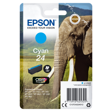 EPSON Cartouche Eléphant 24 Encre Claria Photo HD Cyan 4,6ml 
