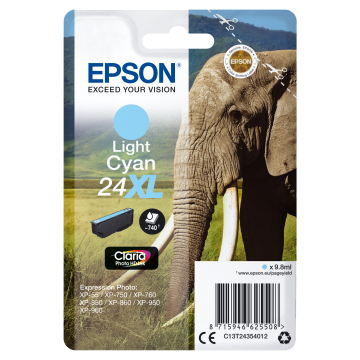 EPSON Cartouche Eléphant 24XL Encre Claria Photo HD Cyan clair 9,8ml