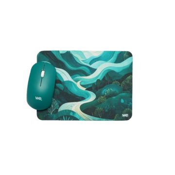 WE POP Pack Tapis de souris design vert vall&eacute;e : 200x140x3mm + souris optique sans-fil 2.4 GHz