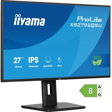 Ecran IIYAMA 27'' Noir dalle IPS LED Ultra mince 16:9 2560x1440 3ms 350 cd/m&sup2; 120Hz HDMI Displayport 2xUSB(3.2) HPs TCO 15cm pied r&eacute;glab haut pivot produit ECO