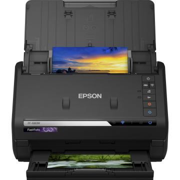 EPSON FastFoto FF-680W Scanner à défilement avec chargeur 100p/36 photos, 600x600dpi, recto-verso, USB, Wifi 45ppm