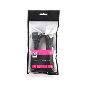 Rallonge HDMI mâle/femelle 2m noir, plaqué or, 4K, AWG 30 vendu en SACHET