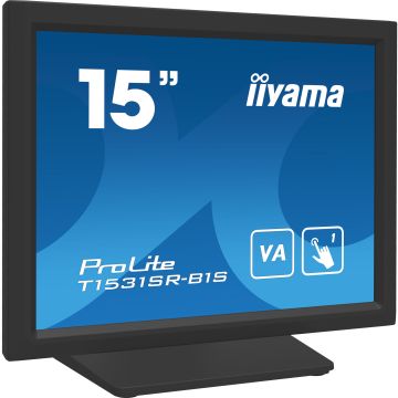 Ecran IIYAMA 15 Tactile Resistiv 1024x768 dalle VA Haut-parleurs VGA HDMI DP USB 350cd/m² 2500:1 18ms T1531SR-B1S