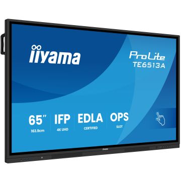 IIYAMA LFD 65 dalle IPS anti-reflet 40 pts 3840x2160 450cd/m² 8ms Tactile interactif 2xHPs DisplayPort 2xHDMI 2xUSB-C 5xUSB-HUB OPS Slot paysage certifié EDLA 