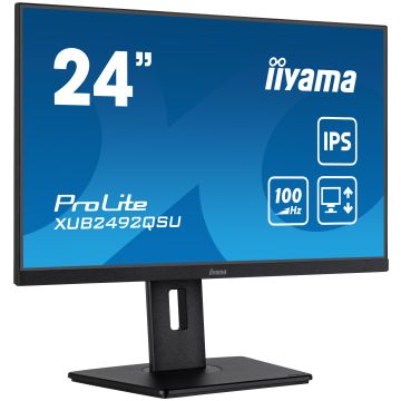 Ecran IIYAMA 23,8 Noir IPS 16:9 0.5ms WQHD 2560x1440 300 cd/m² 100Hz 1xHDMI 1xDisplayPort 3xUSB HUB (3.2) Haut parleurs 15cm pied réglable en haut Pivot