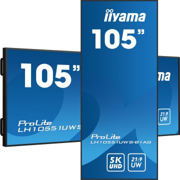 IIYAMA LFD 105 dalle IPS 24/7 5120x2160 21:9 5KUW 24/7 HDMI HPs Displayport USB (2x4.0) USB-C 60Hz 500cd/m²  8ms slot OPS LAN RS232C LH10551UWS-B1AG"