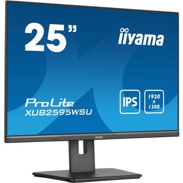 Ecran IIYAMA 25'' IPS 4ms 16:10 1920x1200 VGA HDMI DisplayPort HUB USB (2x2.0) 15cm pied réglable en hauteur Pivot / XUB2595WSU-B5