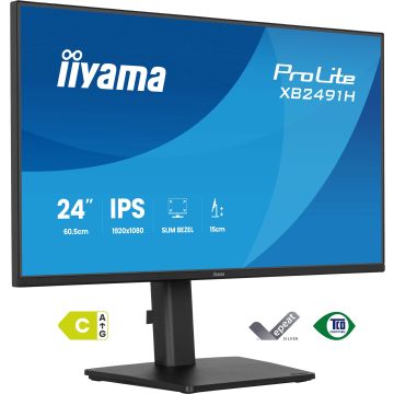 Ecran IIYAMA 24'' Noir dalle IPS Ultra mince 16:9 1920x1080 1ms 120Hz 350cd/m² 1500:1 HPs DP HDMI  Reduc fatigue oculaire 15cm pied reglab haut pivot TCO EPEAT 