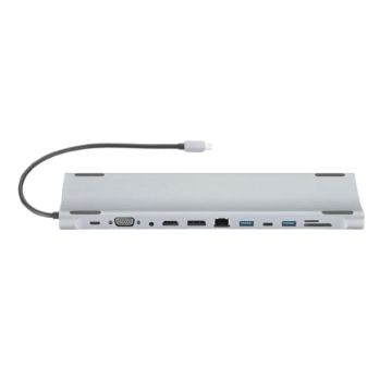 Hub WE USB-C universel 12 ports - HDMI 1.4, DP1.2, VGA, USB 3.0x2, USB-C3.0, SD/TF 2.0, Jack 3.5, RJ45 1000Mbps, USB-C PD 100W - Câble 30cm